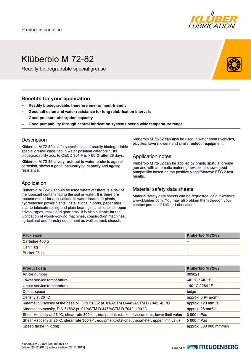 Kluber Bio M7282 OEM Grease (400g) Arntjen Clean Energy Solutions