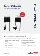 Load image into Gallery viewer, Page 1 of datasheet for SolarEdge Optimizer 2:1 600W/96V (P600)