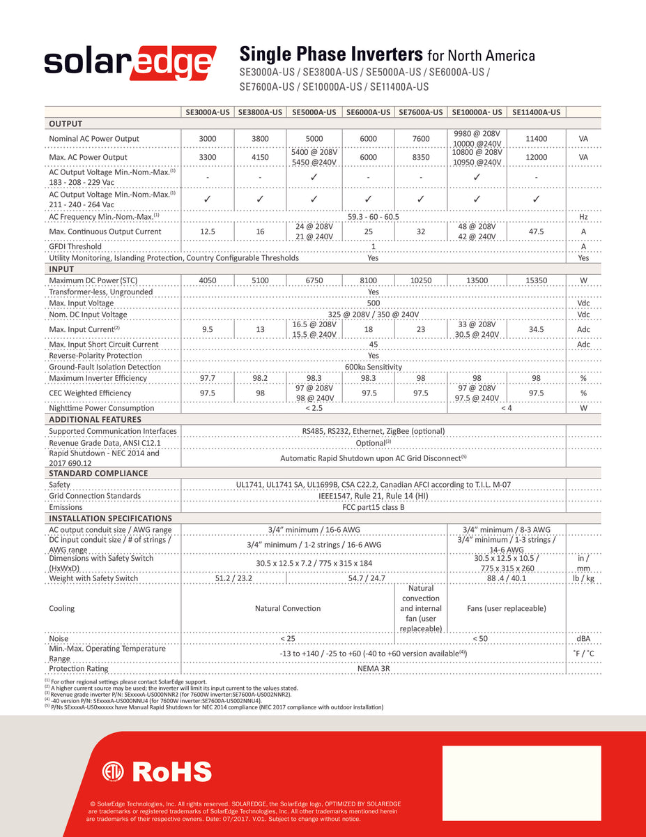 SolarEdge 5000W Inverter, SE 5000A, USCAN Arntjen Clean Energy Solutions