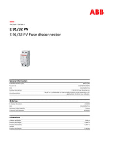 Page 1 of datasheet for ABB E 91/32 PV Fuse Disconnector, Fuse Holder