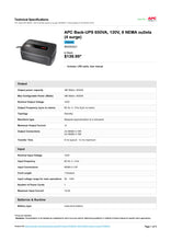 Load image into Gallery viewer, Page 1 of datasheet for Battery Backup for DEGER Trackers, APC BN-650-CA, 650VA
