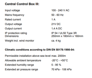 Technical Specifications of DEGER Central Control Box III (CCB III)