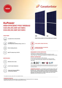 Page 1 of datasheet for Canadian Solar 300Wp Solar Panels (Modules)