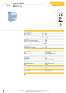 Datasheet for Citel Surge Protector, DS50PVS-600, Lightning Arrestor