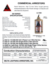 Load image into Gallery viewer, Technical Specifications for Delta LA-302-R Lightning Arrestor, AC 0-300V
