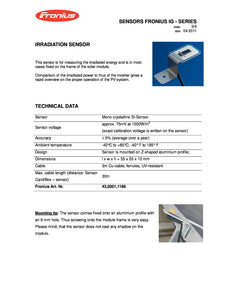 Technical Data for Fronius Insolation (Irradiation) IG Sensor