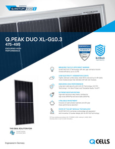 Page 1 of datasheet for Hanwha QCells Q.Peak Duo XL-G10.3 Solar Panel (Module), 480Wp