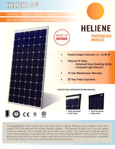 Page 1 of datasheet for Heliene Solar Panel (Module), 250Wp, 60 cell