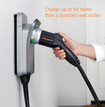 Load image into Gallery viewer, ChargePoint Home Flex shown mounted on wall of garage | Caption - Charge up to 9x faster than a standard wall outlet
