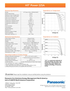 Page 2 of datasheet for Panasonic Solar Panel (Module), HIT-225-A05