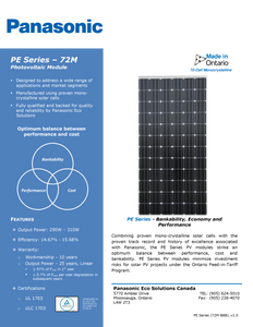 Page 1 of datasheet for Panasonic Solar Panel (Module), 310Wp, 72 cell