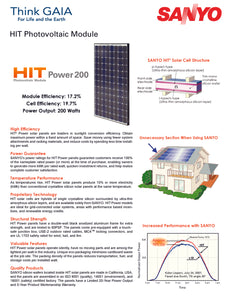 Page 1 of datasheet for Sanyo Solar Panel (Module), HIT-200, BA-20