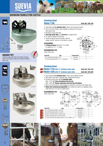 Spec Sheet for Suevia Water Bowl for Dairy and Beef Cattle, Model # 1100