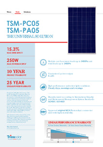 Page 1 of datasheet for Trina Honey Solar Panel (Module), 250Wp 